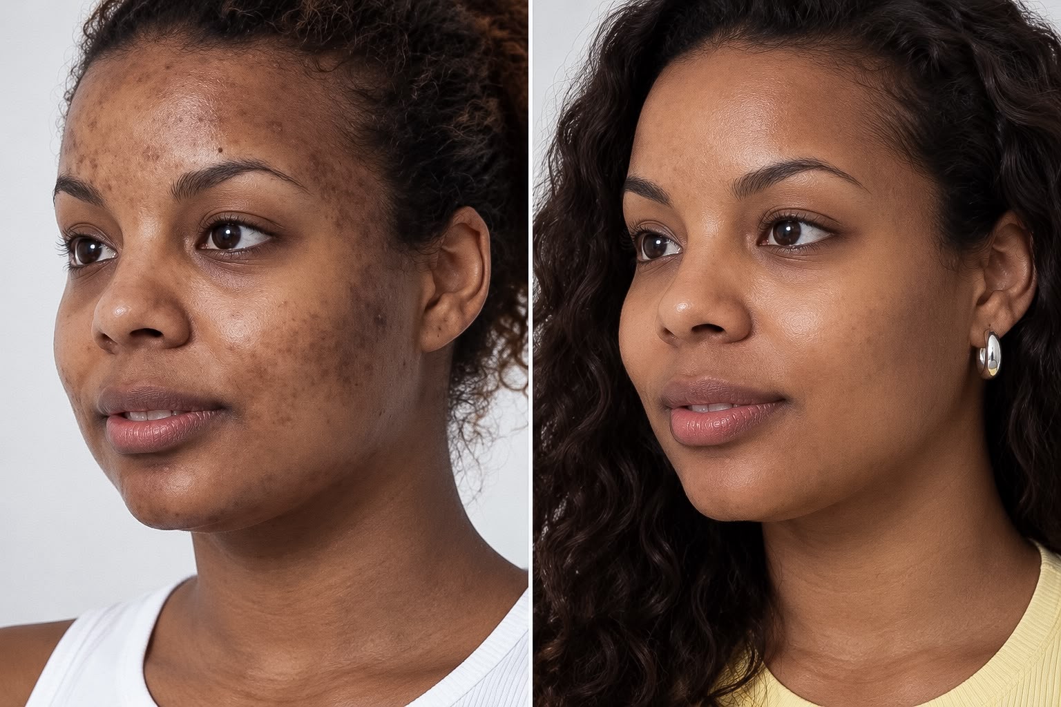Foto de antes e depois da pele